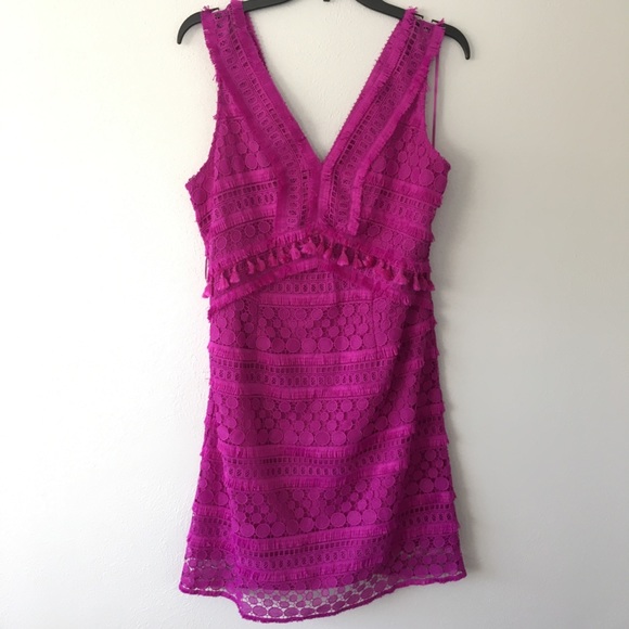 Sam Edelman | NWT V Neck Lace Tassel Pink Very Berry Dress - Picture 2 of 7